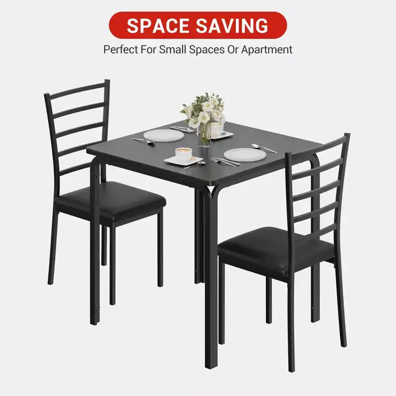 Ensemble table à manger compacte peu encombrante pour 2 personnes - Table carrée moderne avec 2 chaises - Parfait pour les petits appartements, les cuisines ou les coins repas