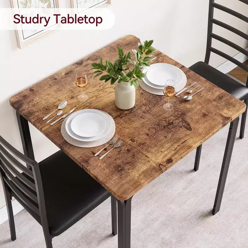 Ensemble table à manger compacte peu encombrante pour 2 personnes - Table carrée moderne avec 2 chaises - Parfait pour les petits appartements, les cuisines ou les coins repas
