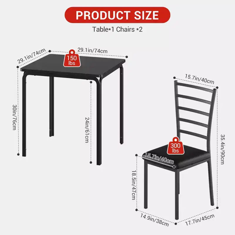 Ensemble table à manger compacte peu encombrante pour 2 personnes - Table carrée moderne avec 2 chaises - Parfait pour les petits appartements, les cuisines ou les coins repas