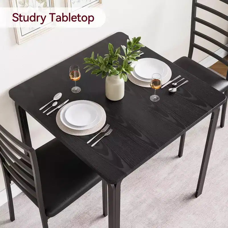 Ensemble table à manger compacte peu encombrante pour 2 personnes - Table carrée moderne avec 2 chaises - Parfait pour les petits appartements, les cuisines ou les coins repas