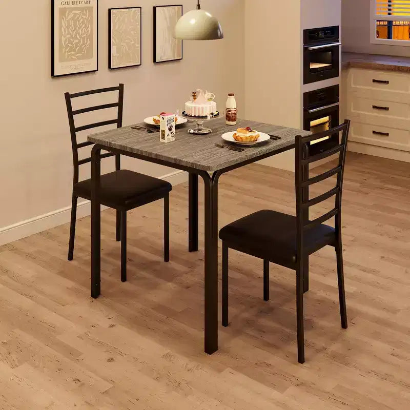 Ensemble table à manger compacte peu encombrante pour 2 personnes - Table carrée moderne avec 2 chaises - Parfait pour les petits appartements, les cuisines ou les coins repas