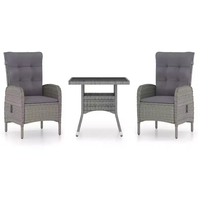 vidaXL Garden Dining Set Grey Poly rattan, steel, glass, polyester 3-Piece