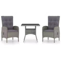 vidaXL Garden Dining Set Grey Poly rattan, steel, glass, polyester 3-Piece