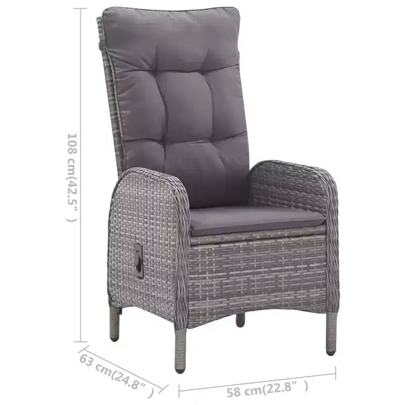 vidaXL Ensemble de jardin de repas gris en polyrotin, acier, verre, polyester 3 pièces