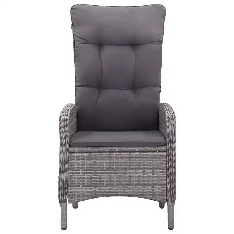 vidaXL Ensemble de jardin de repas gris en polyrotin, acier, verre, polyester 3 pièces