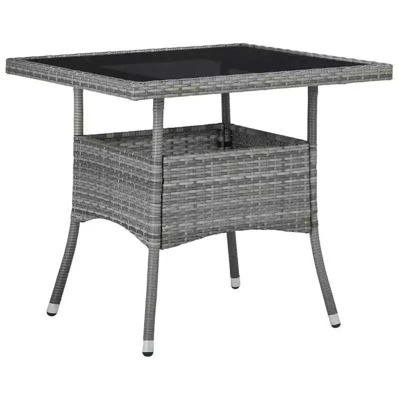 vidaXL Ensemble de jardin de repas gris en polyrotin, acier, verre, polyester 3 pièces