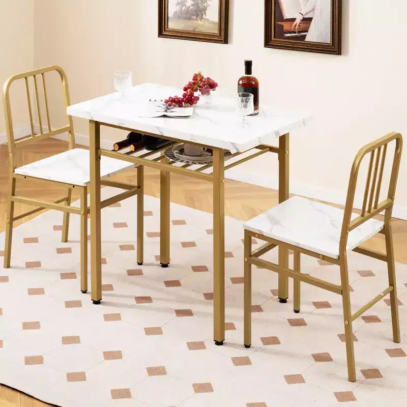Costway 3-Piece Rectangular Dining Table&Chairs Set Wooden Breakfast Nook w/Storage Rack