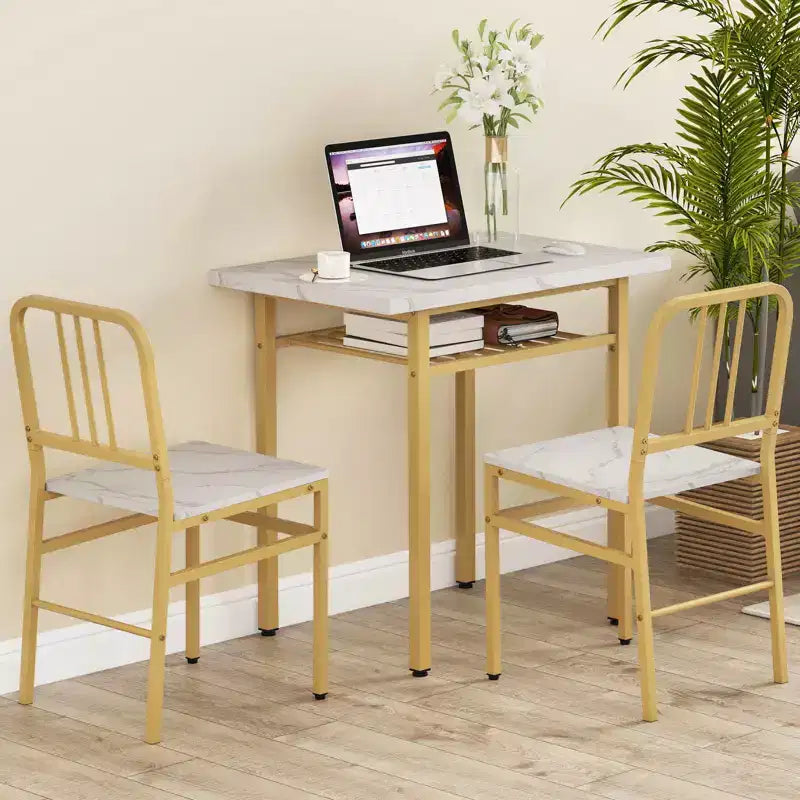 Costway Ensemble Table à Manger Rectangulaire 3 Pièces et Chaises Coin Repas en Bois avec Étagère de Rangement