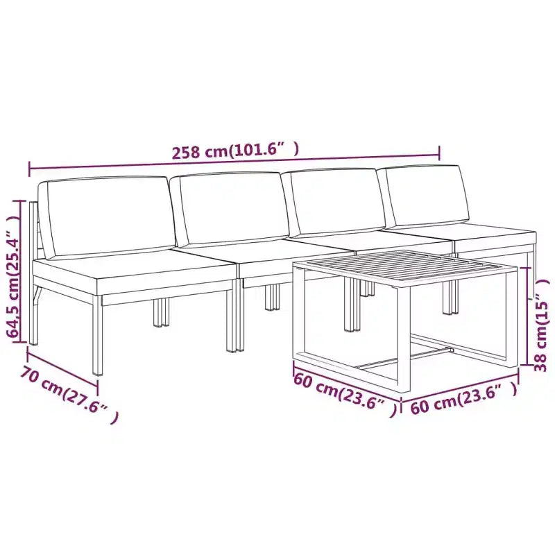 vidaXL Salon de jardin anthracite aluminium, 100% polyester Grand