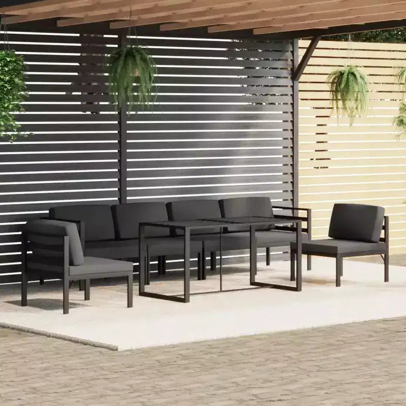 vidaXL Salon de jardin anthracite aluminium, 100% polyester, 7 pièces