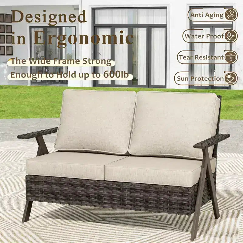 Ensemble de meubles de patio Bestier, ensemble de conversation d'extérieur avec canapé et chaises coussinés épais, table basse pour jardin, arrière-cour, porche