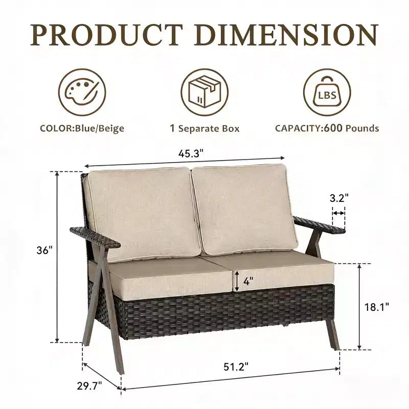 Ensemble de meubles de patio Bestier, ensemble de conversation d'extérieur avec canapé et chaises coussinés épais, table basse pour jardin, arrière-cour, porche