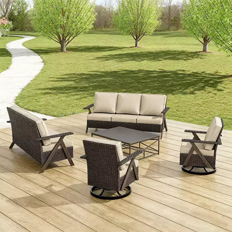 Ensemble de meubles de patio Bestier, ensemble de conversation d'extérieur avec canapé et chaises coussinés épais, table basse pour jardin, arrière-cour, porche