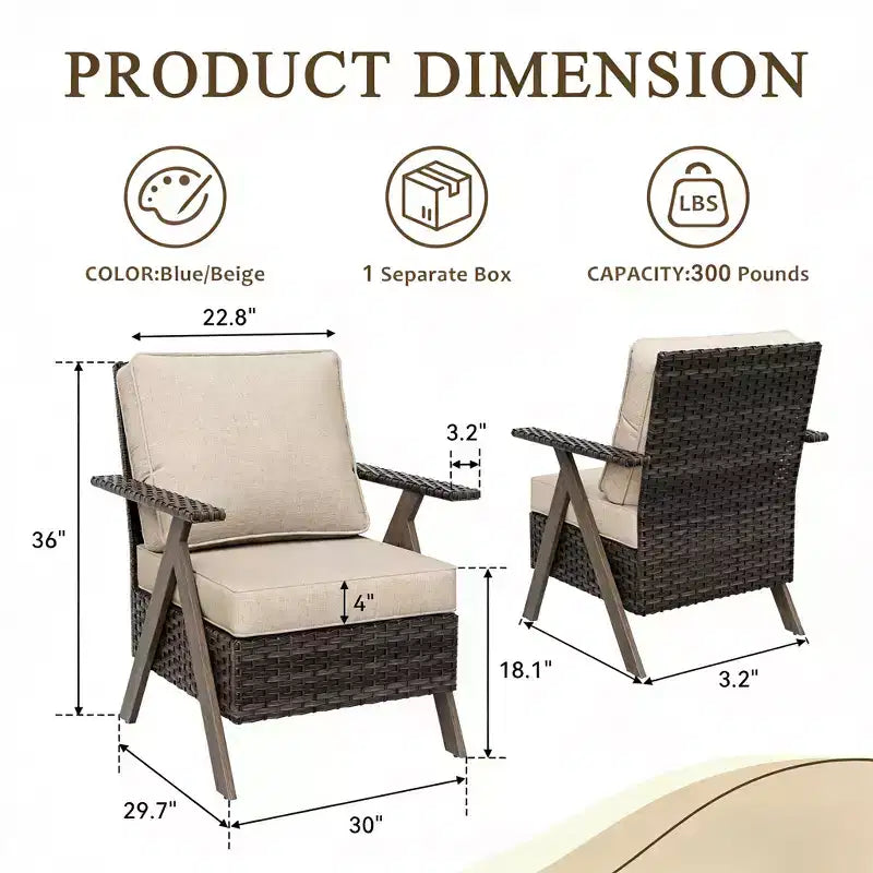 Ensemble de meubles de patio Bestier, ensemble de conversation d'extérieur avec canapé et chaises coussinés épais, table basse pour jardin, arrière-cour, porche