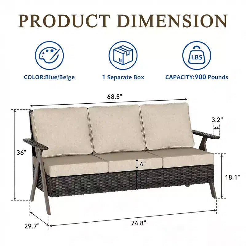 Ensemble de meubles de patio Bestier, ensemble de conversation d'extérieur avec canapé et chaises coussinés épais, table basse pour jardin, arrière-cour, porche