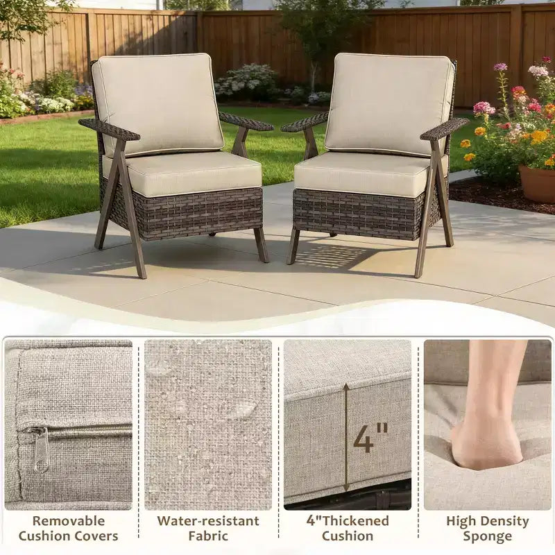 Ensemble de meubles de patio Bestier, ensemble de conversation d'extérieur avec canapé et chaises coussinés épais, table basse pour jardin, arrière-cour, porche