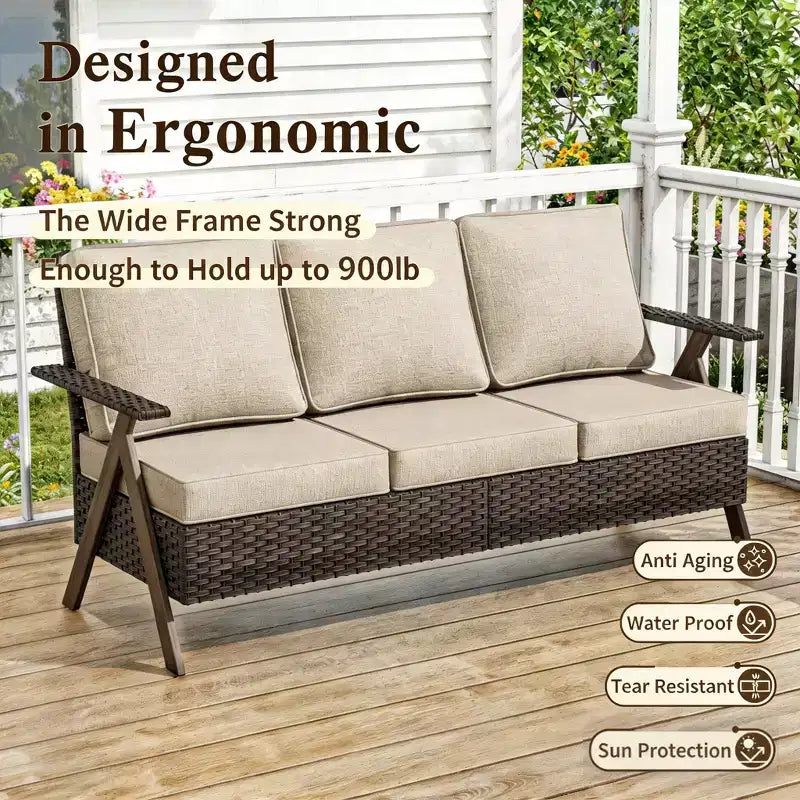 Ensemble de meubles de patio Bestier, ensemble de conversation d'extérieur avec canapé et chaises coussinés épais, table basse pour jardin, arrière-cour, porche