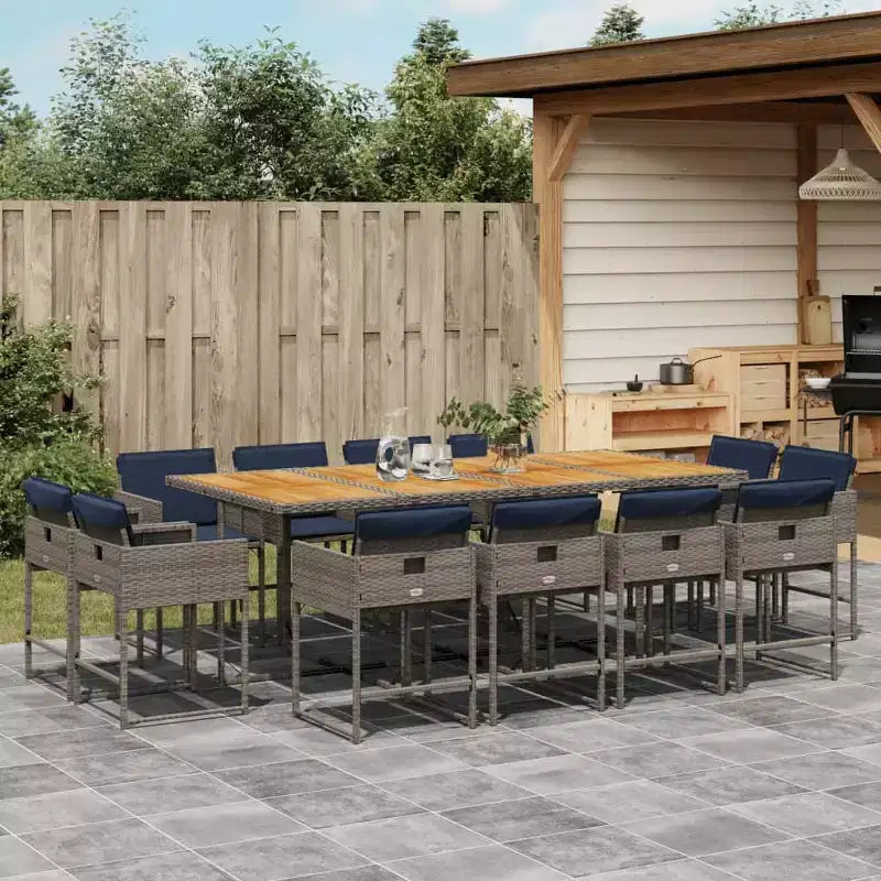 vidaXL Ensemble de salle à manger d'extérieur 12 pcs Gris, Bleu marine