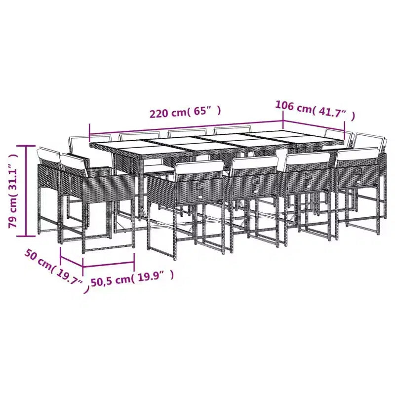 vidaXL Ensemble de salle à manger d'extérieur 12 pcs Gris, Bleu marine