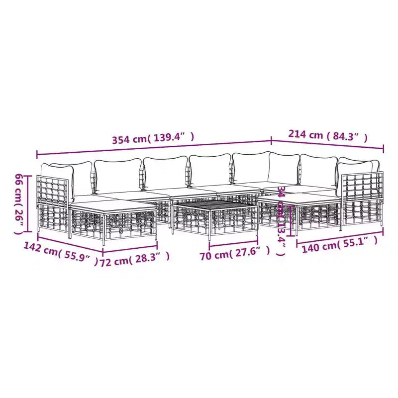 vidaXL Salon de jardin 10 pcs Anthracite