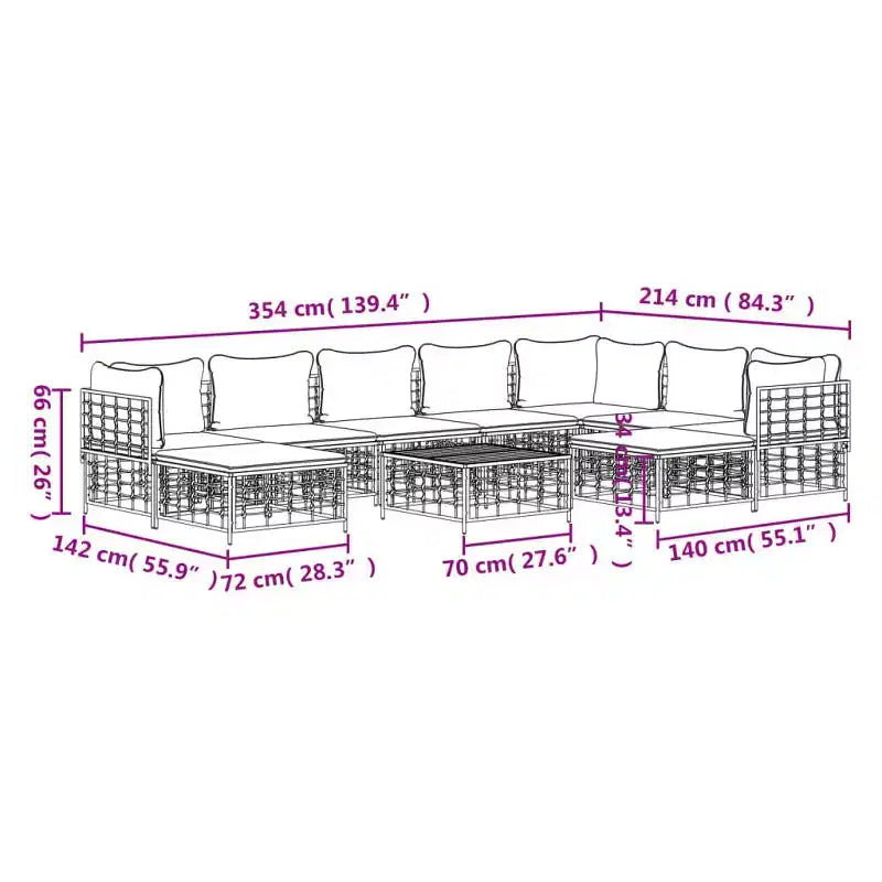 vidaXL Salon de jardin 10 pcs Anthracite