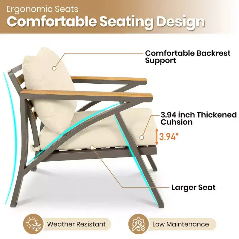 Ensemble de canapé d'angle 6 pièces Whisen pour patio, salon de jardin avec canapé 3 places, 2 fauteuils, 2 poufs, table basse