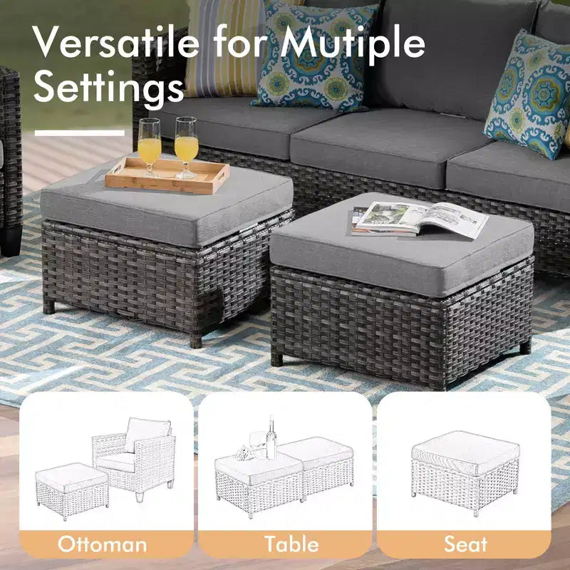 Ensemble de patio HOMLUX 6 pièces avec brasero en acier de 42 po, canapé 3 places, chaises simples et poufs