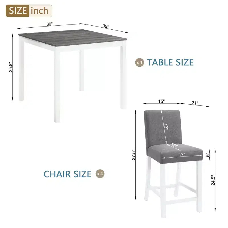 Ensemble de salle à manger moderne GDFStudio Roseanne 5 pièces en bois d'hévéa hauteur comptoir avec 4 chaises rembourrées en lin