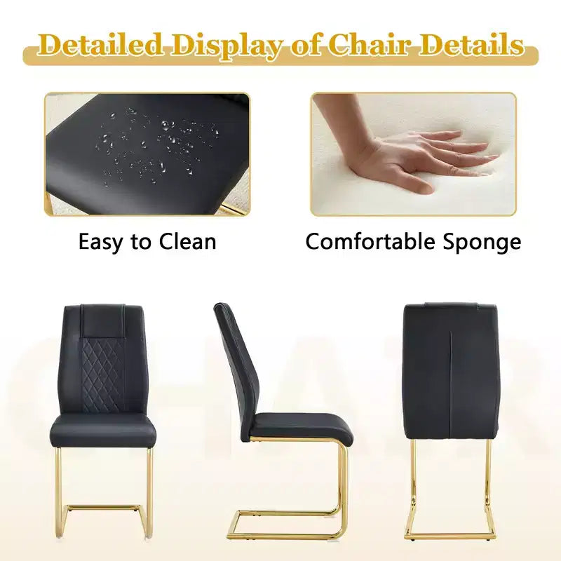 Ensemble de salle à manger GDFStudio Arvion 8 personnes en verre et métal avec chaises rembourrées en similicuir