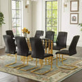 GDFStudio Arvion 8-Person Glass and Metal Dining Set with Faux Leather Upholstered Chairs