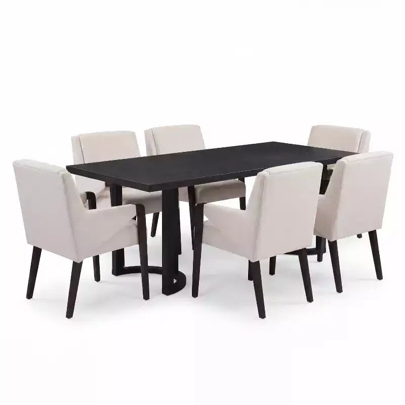 Christopher Knight Home Harish Ensemble de salle à manger moderne 7 pièces en bois d'hévéa rembourré en lin avec table rectangulaire