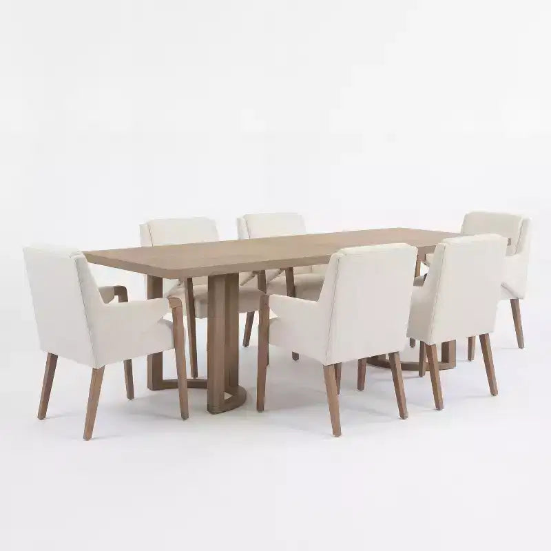 Christopher Knight Home Harish Ensemble de salle à manger moderne 7 pièces en bois d'hévéa rembourré en lin avec table rectangulaire