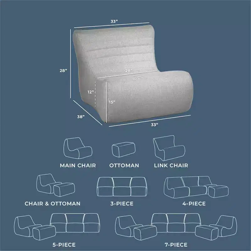 Ensemble de meubles de patio d'extérieur Big Joe Solvana, tissu de performance en lin résistant aux intempéries, fauteuil Link, gris Port
