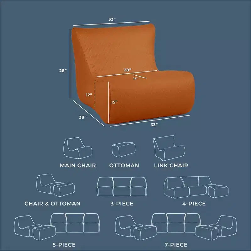 Ensemble de mobilier de patio extérieur Big Joe Solvana, cuir cousu en silicone résistant aux intempéries et au toucher frais, chaise Link, Honey Sand