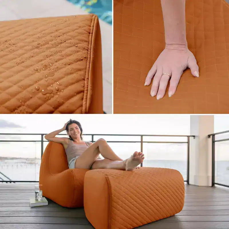Ensemble de mobilier de patio extérieur Big Joe Solvana, cuir cousu en silicone résistant aux intempéries et au toucher frais, chaise Link, Honey Sand