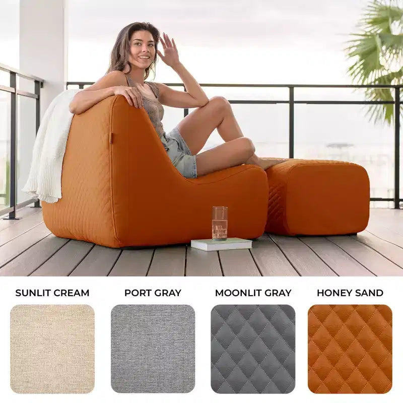 Ensemble de mobilier de patio extérieur Big Joe Solvana, cuir cousu en silicone résistant aux intempéries et au toucher frais, chaise Link, Honey Sand
