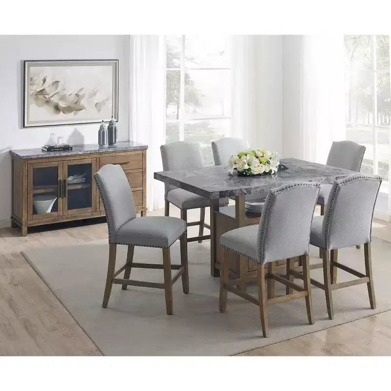 Ensemble de salle à manger 8 pièces Grayson en marbre gris/bois flotté - Steve Silver Co.