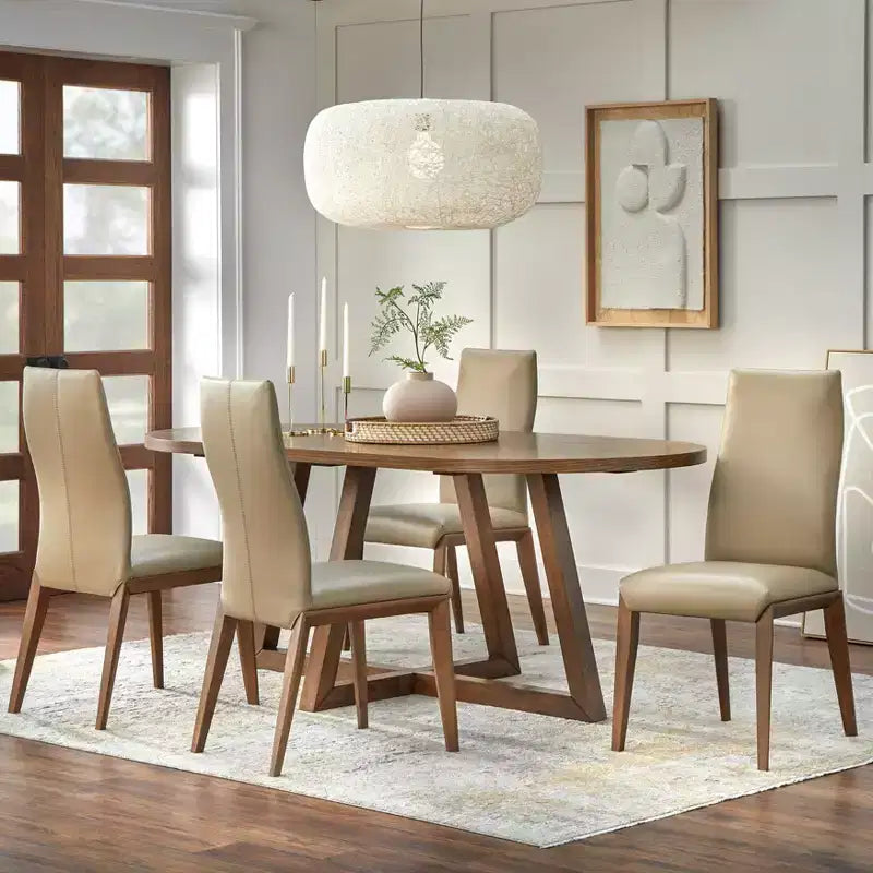Lifestorey Ensemble de salle à manger 5 pièces Valissa moderne avec chaises en cuir Noyer/Gris-taupe