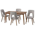 Lifestorey 5pc Clover Mid Century Modern Rectangular Dining Set Walnut/Gray