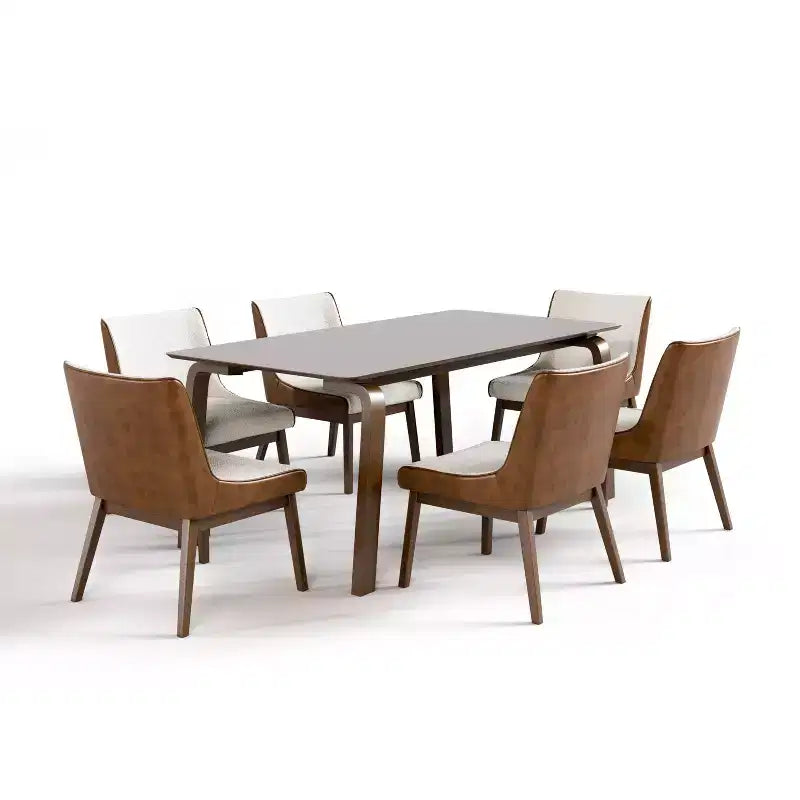 HOMES: Inside + Out 7pc Forest Wisp Mid-Century Modern Dining Room Set Walnut