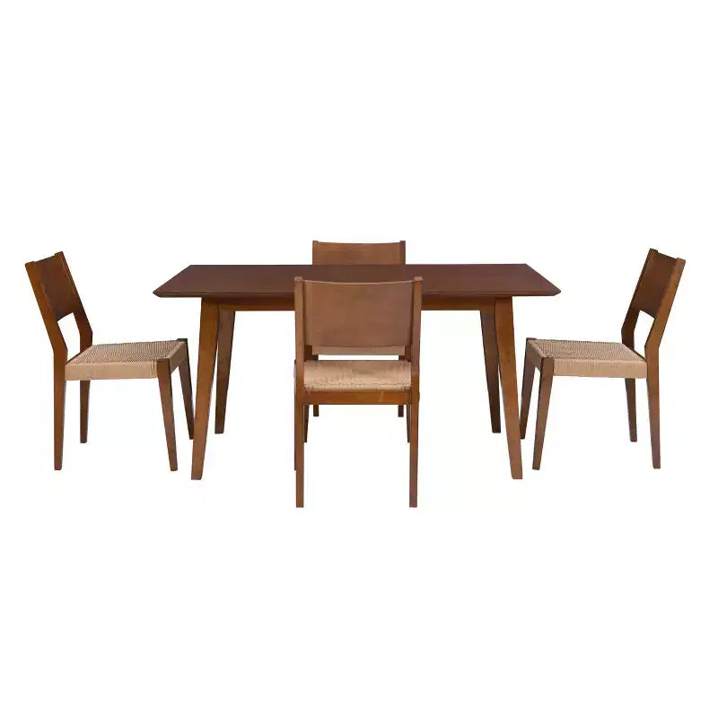 Ensemble de salle à manger 5 pièces Clara avec chaises et banc en corde marron - Powell