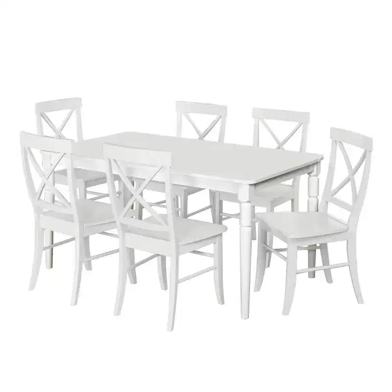Buylateral 7pc Albury Cross Back Dining Set White: Modern Rectangle Table, 6 Wood Chairs