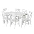 Buylateral 7pc Albury Cross Back Dining Set White: Modern Rectangle Table, 6 Wood Chairs