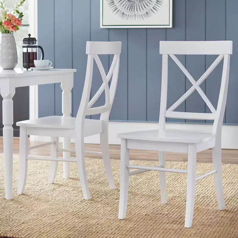 Buylateral – Ensemble repas 7 pièces Albury Cross Back blanc : Table rectangulaire moderne, 6 chaises en bois