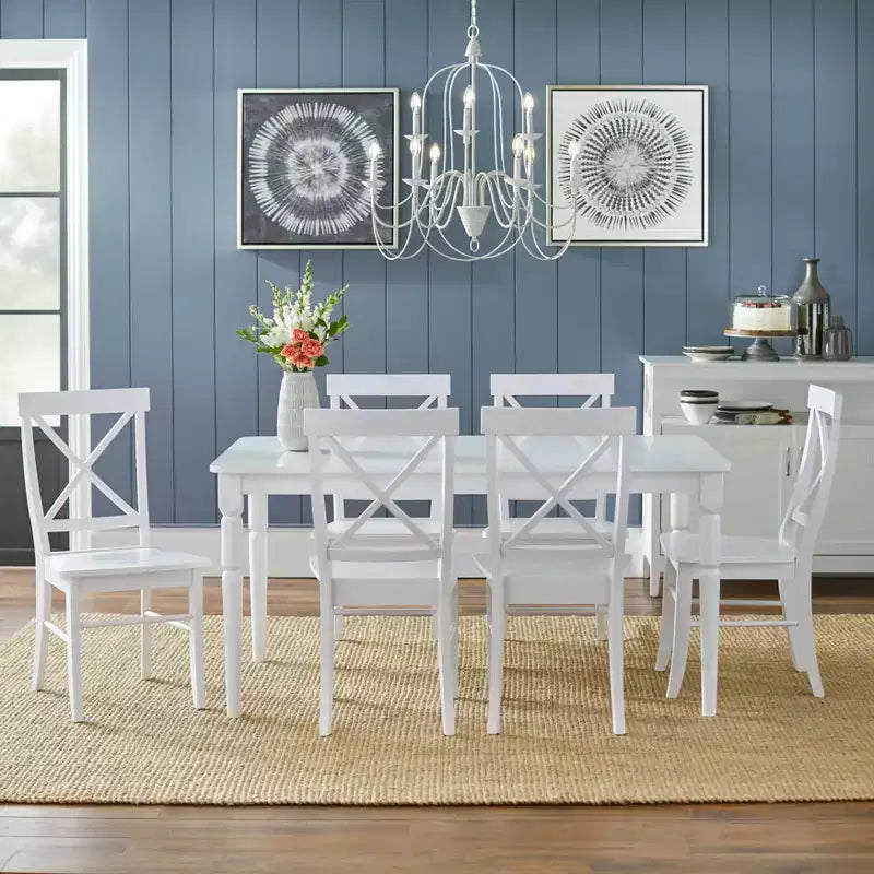 Buylateral – Ensemble repas 7 pièces Albury Cross Back blanc : Table rectangulaire moderne, 6 chaises en bois