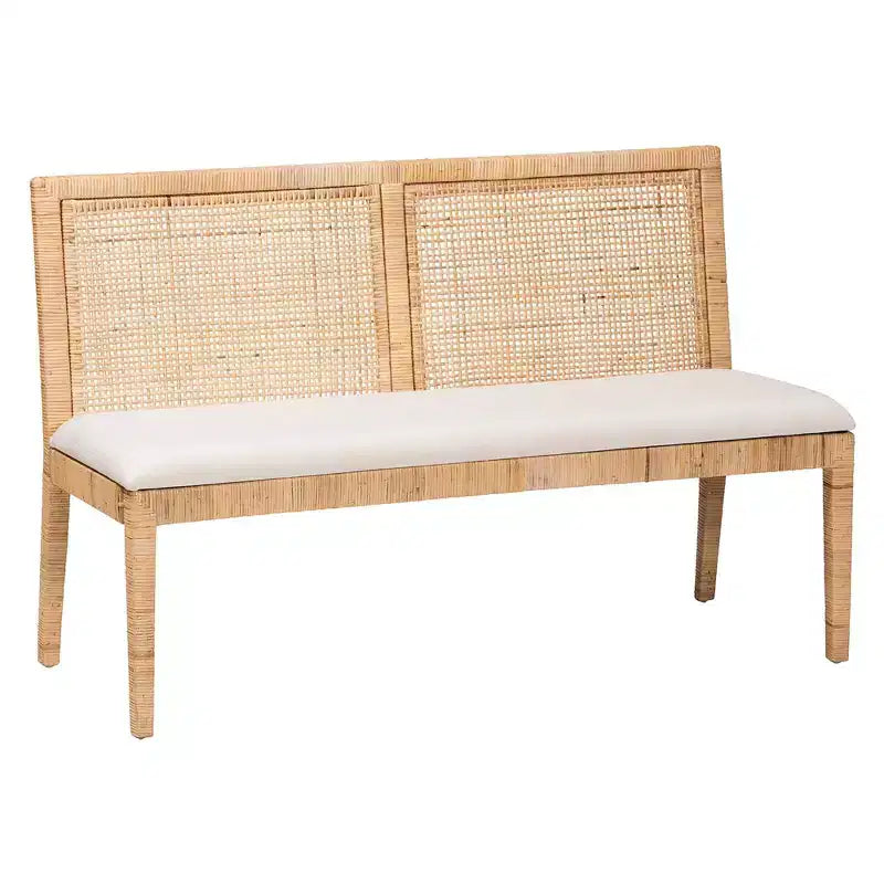 bali & pari Banquette 2 places en rotin Kalimantan, miel clair/blanc : Revêtement en polyester, Structure en contreplaqué