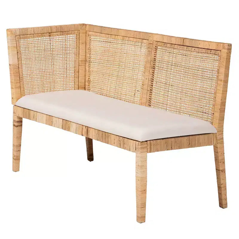 bali & pari Banquette 2 places en rotin Kalimantan, miel clair/blanc : Revêtement en polyester, Structure en contreplaqué
