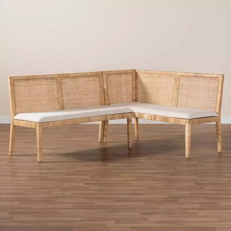bali & pari Banquette 2 places en rotin Kalimantan, miel clair/blanc : Revêtement en polyester, Structure en contreplaqué