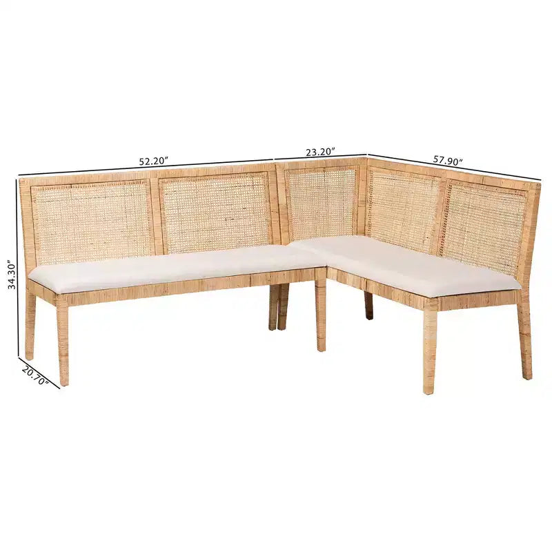 bali & pari Banquette 2 places en rotin Kalimantan, miel clair/blanc : Revêtement en polyester, Structure en contreplaqué
