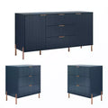 Festivo 3pc Modern Elegance 3 Drawer Nightstands and 3 Drawer Dresser Set Navy